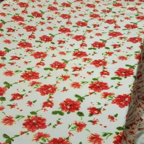 100% Rayon Challis Red n Green Floral Flowers Inspired White Background Soft Organic Fabric