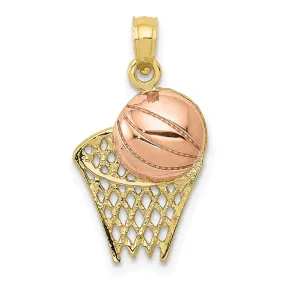 10k Two-tone Basketball Hoop with Ball Pendant