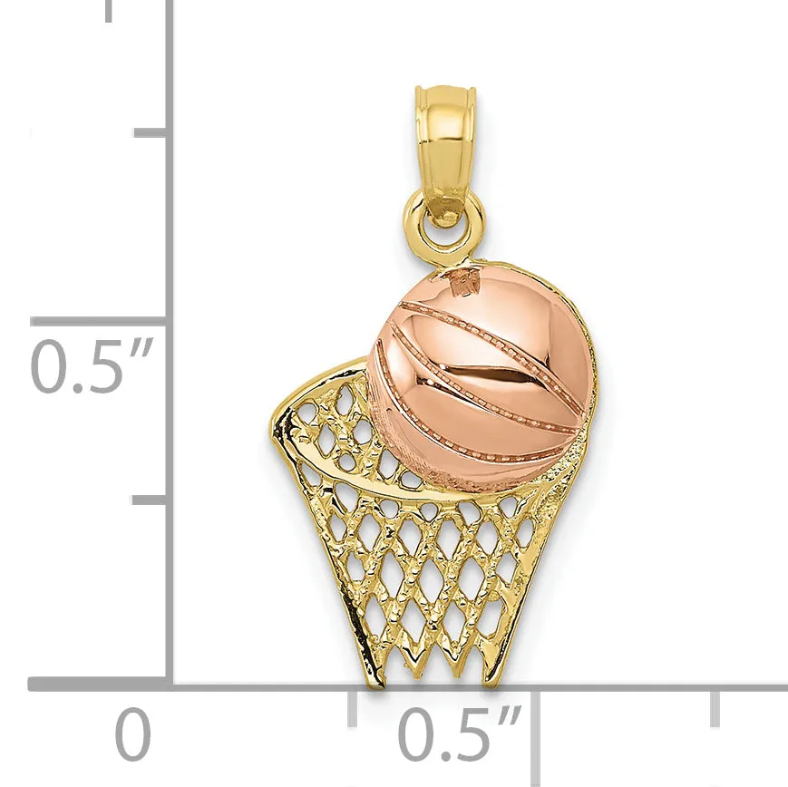 10k Two-tone Basketball Hoop with Ball Pendant