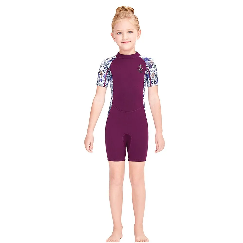 2.5mm Neoprene Maroon Anchor Print Swimwear for Kids with UP50 