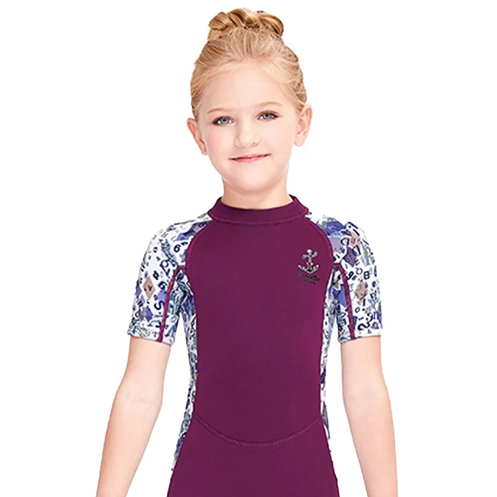 2.5mm Neoprene Maroon Anchor Print Swimwear for Kids with UP50 