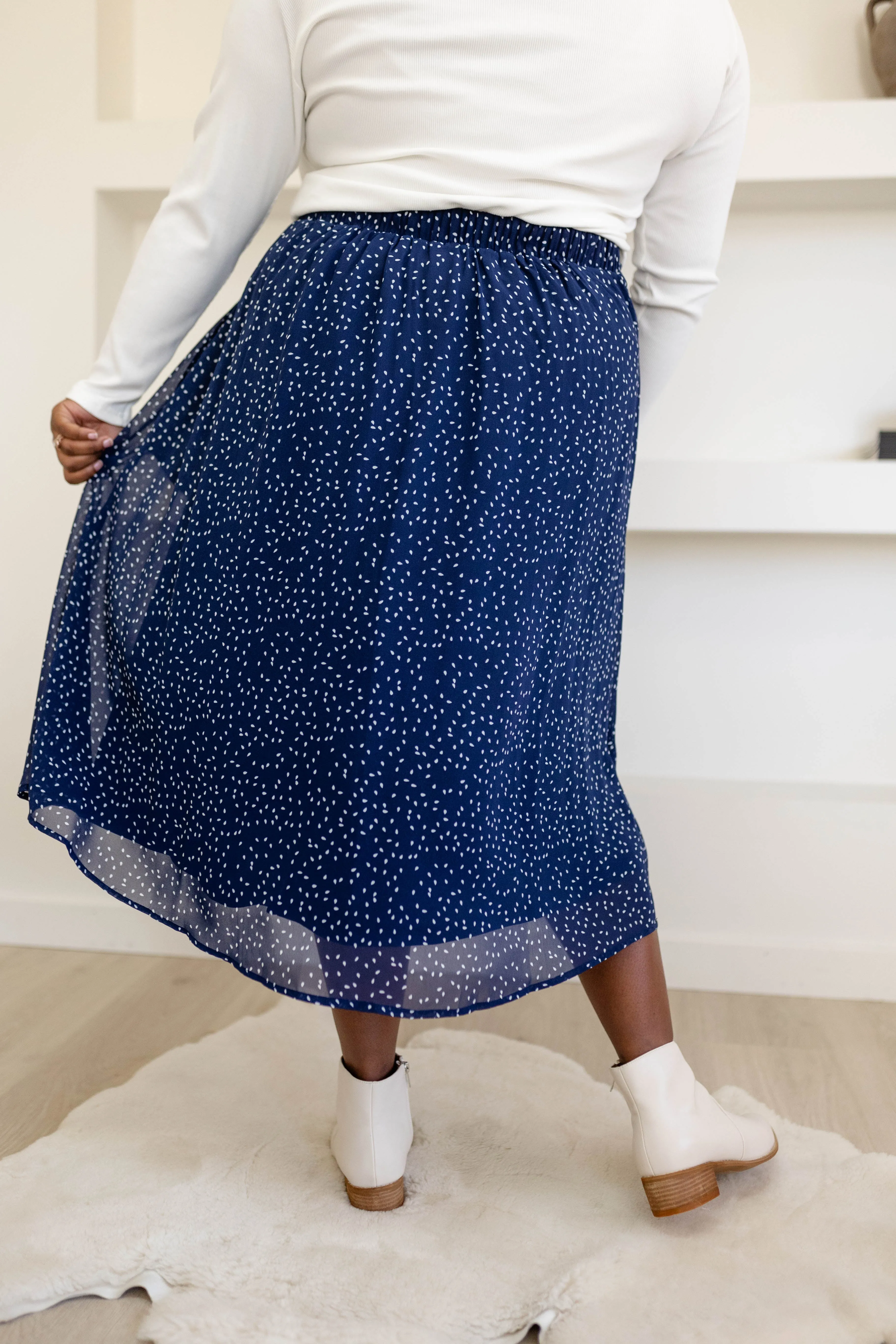 'Annette' Chiffon Midi Skirt in Navy Abstract FINAL SALE