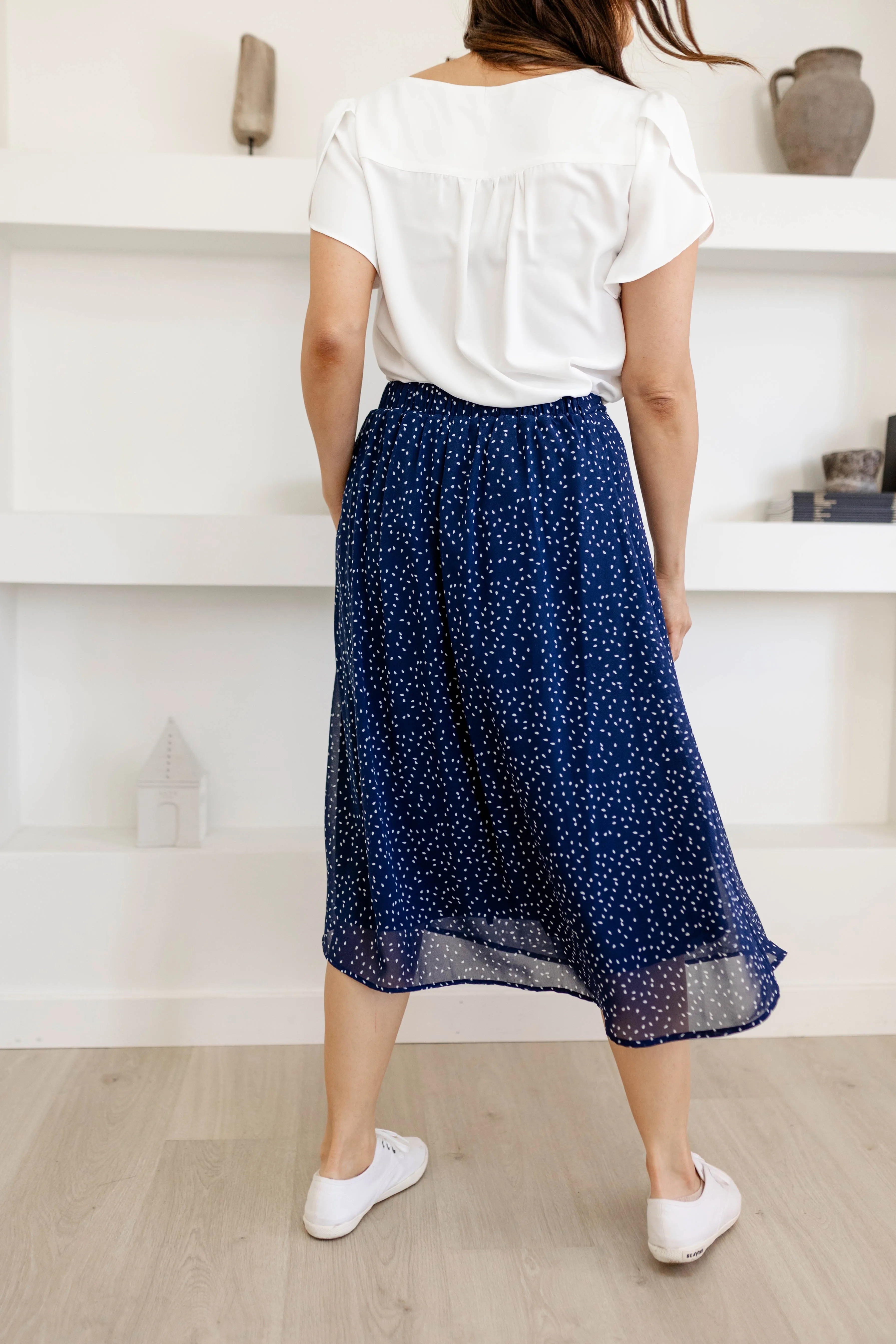 'Annette' Chiffon Midi Skirt in Navy Abstract FINAL SALE