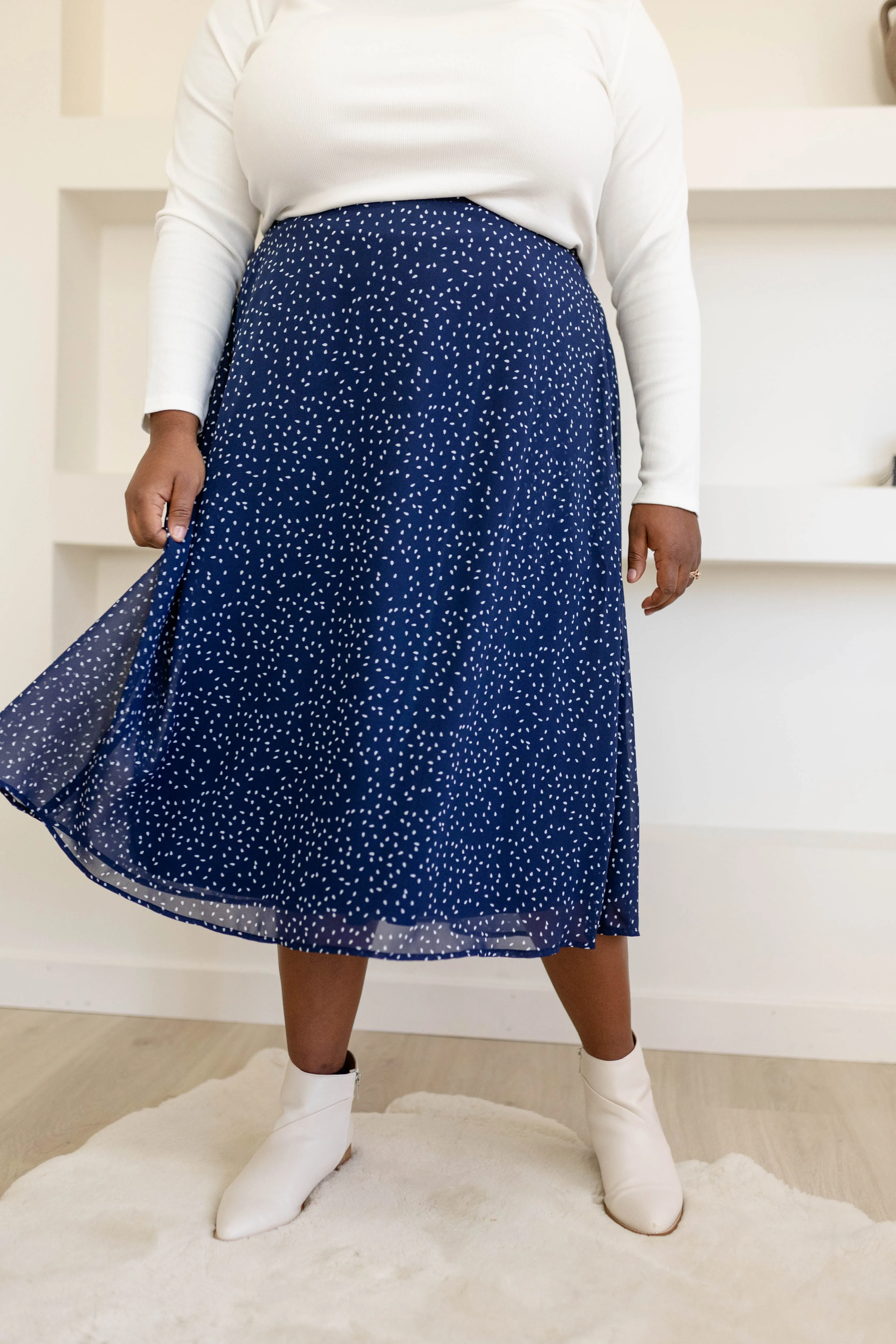 'Annette' Chiffon Midi Skirt in Navy Abstract FINAL SALE