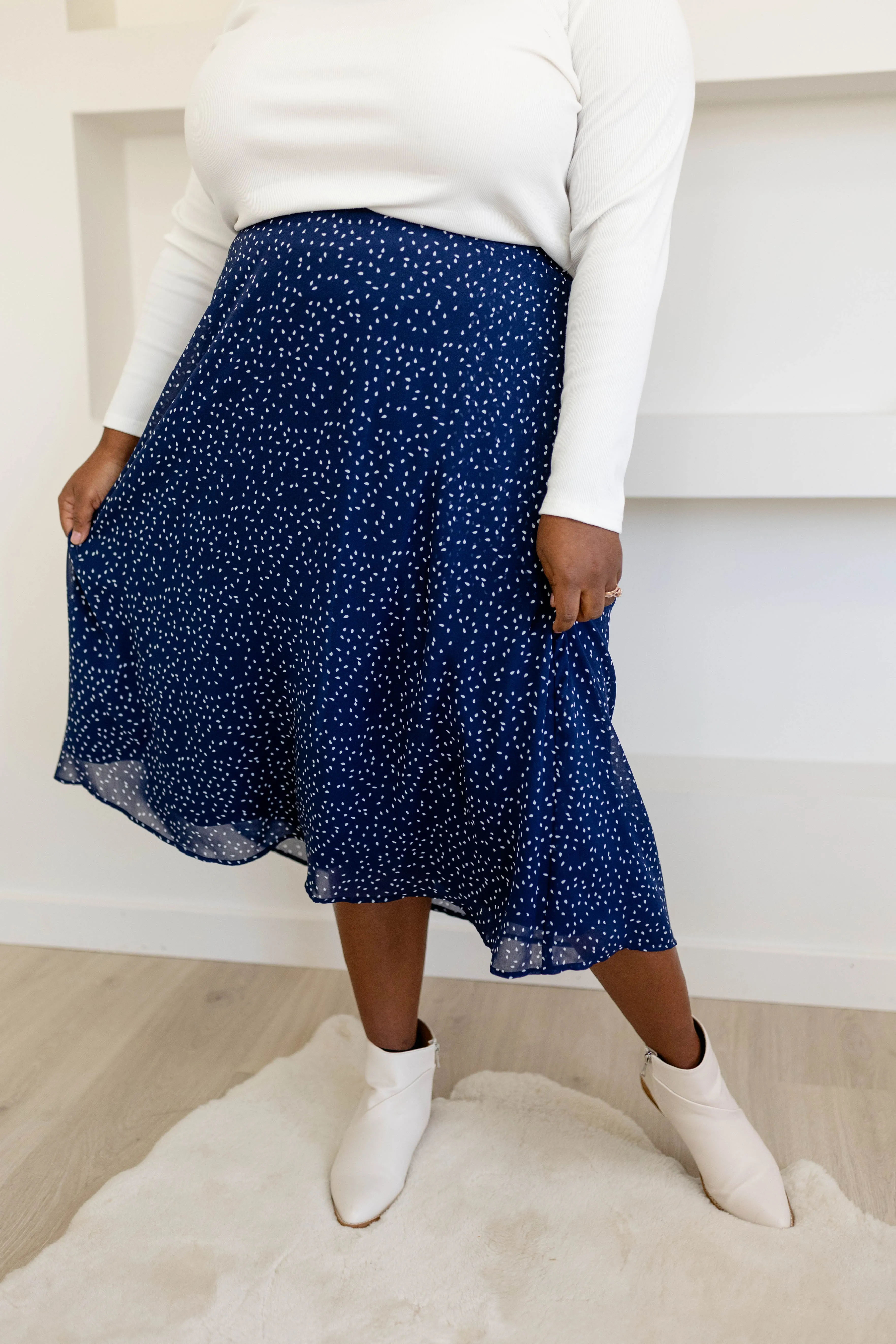 'Annette' Chiffon Midi Skirt in Navy Abstract FINAL SALE