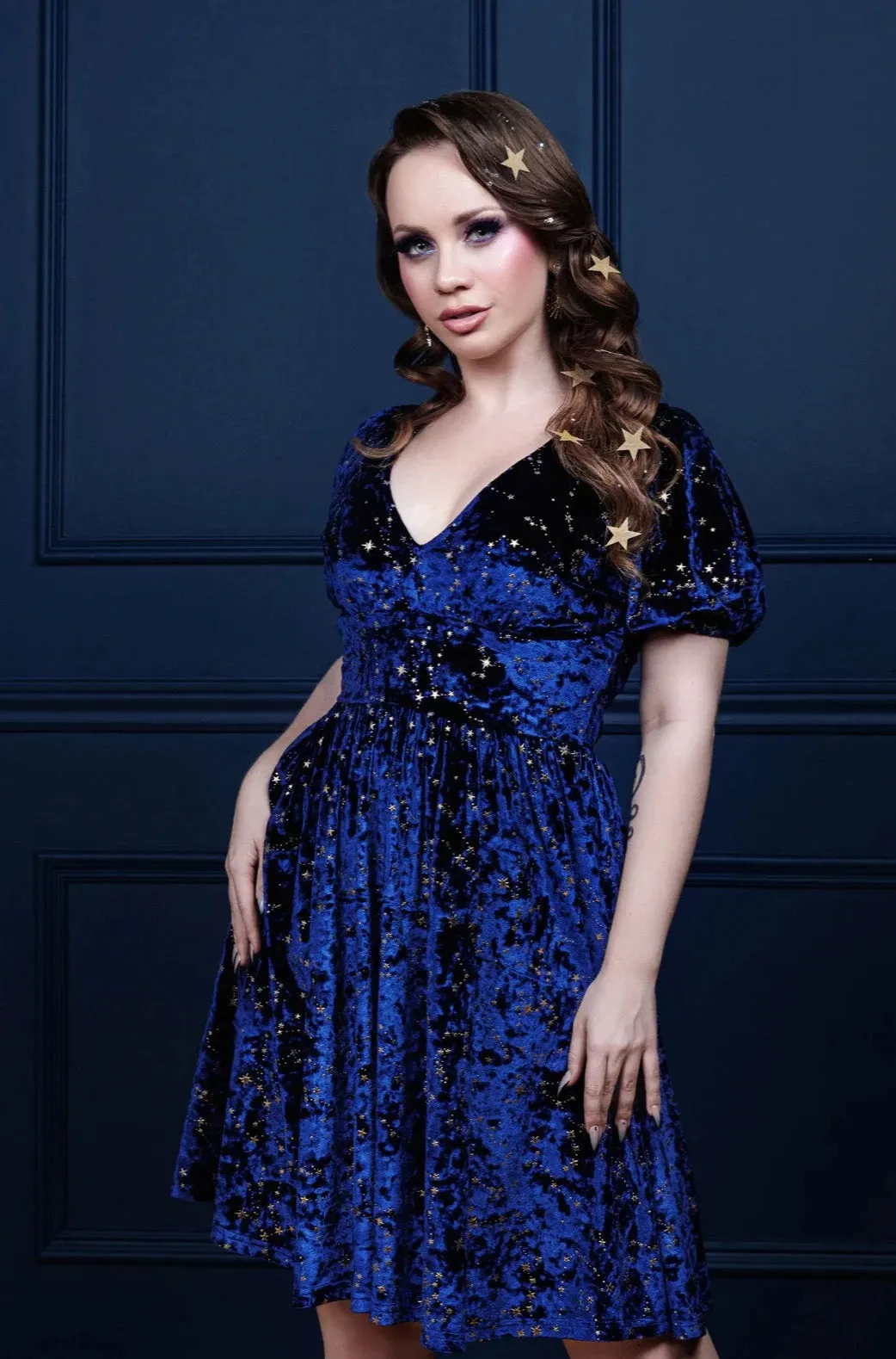 Astral Blue Crushed Velvet Dress by Katakomb