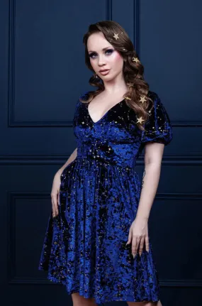 Astral Blue Crushed Velvet Dress by Katakomb