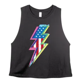 Bella Canvas USA Lightning Bolt CROPPED Tank / Memorial Day or July 4th Tank