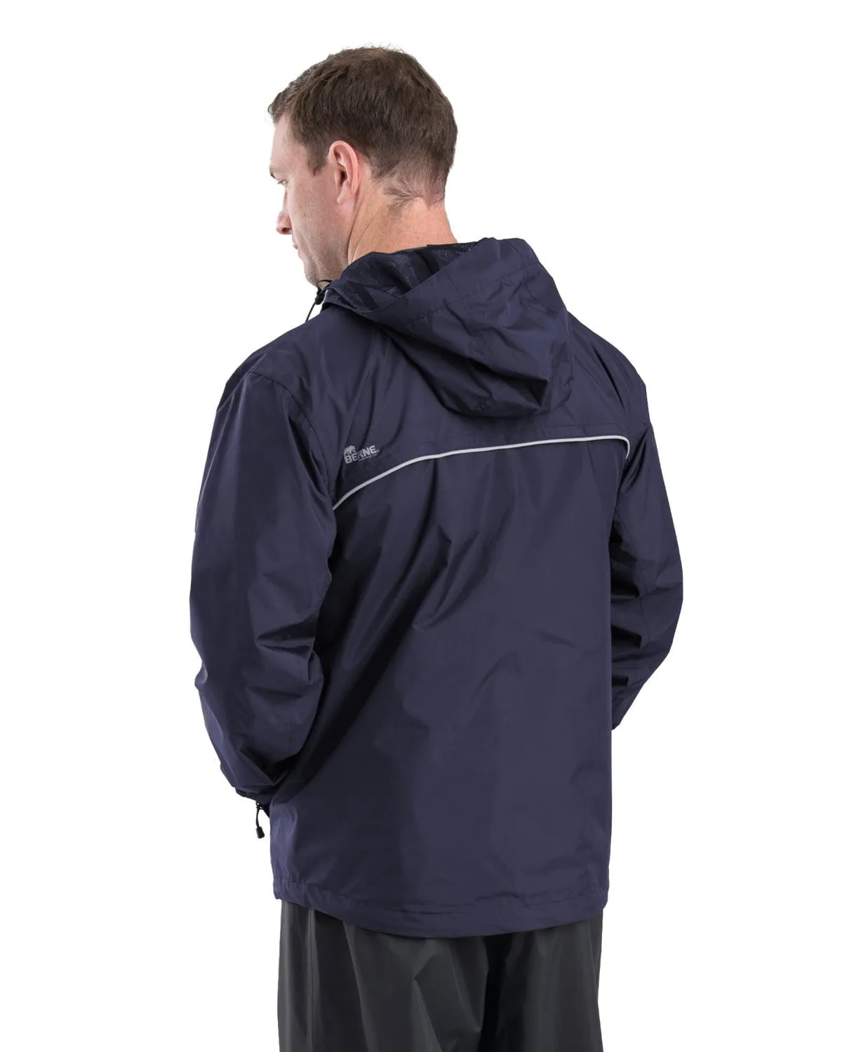 Berne Mens Coastline Lightweight Hooded Rain Navy Polyester Softshell Jacket