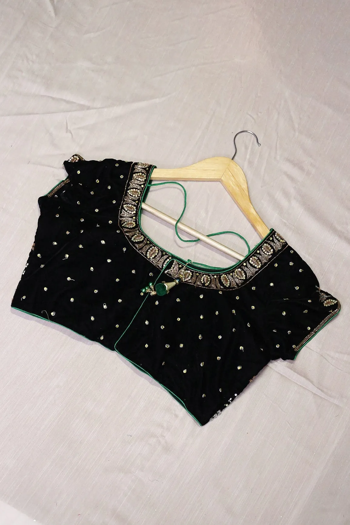 Black Hand Work Embroidery Velvet Stitched Blouse