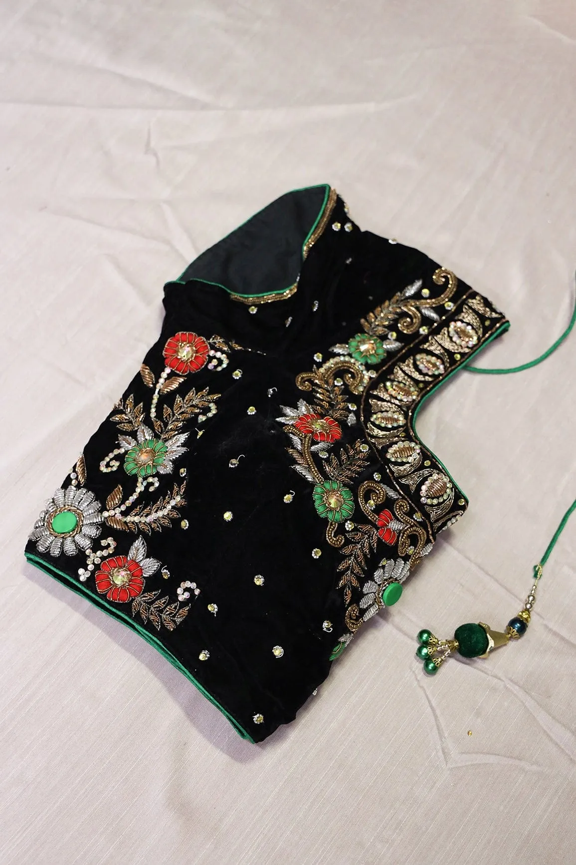 Black Hand Work Embroidery Velvet Stitched Blouse