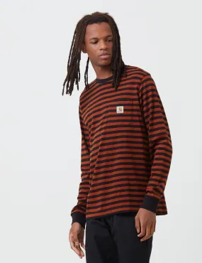 Carhartt-WIP Parker Pocket Long Sleeve T-Shirt (Parker Stripe) - Black/Brandy