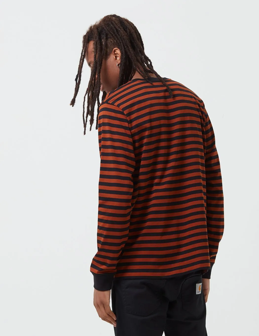 Carhartt-WIP Parker Pocket Long Sleeve T-Shirt (Parker Stripe) - Black/Brandy