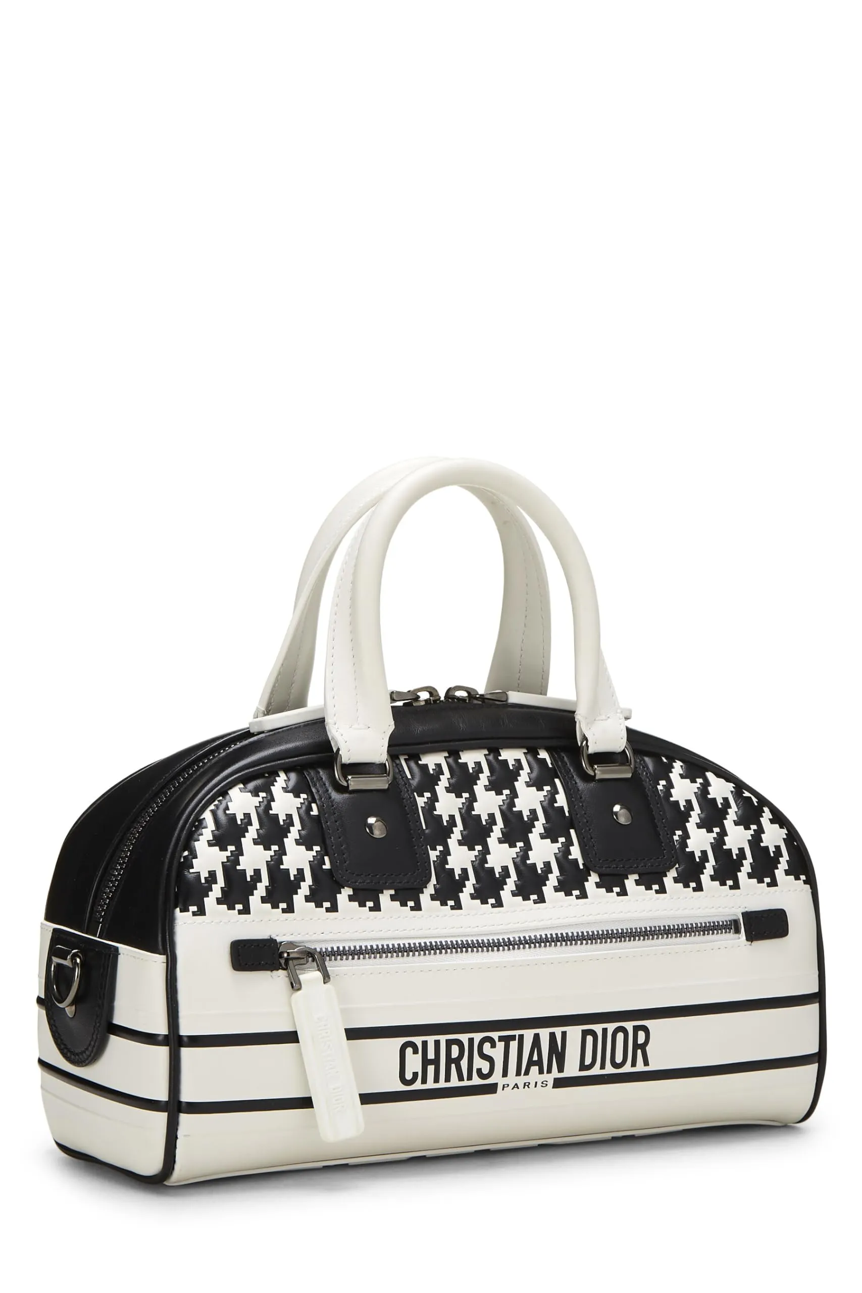 Dior,  White & Black Leather Vibe Bowling Bag Small, White