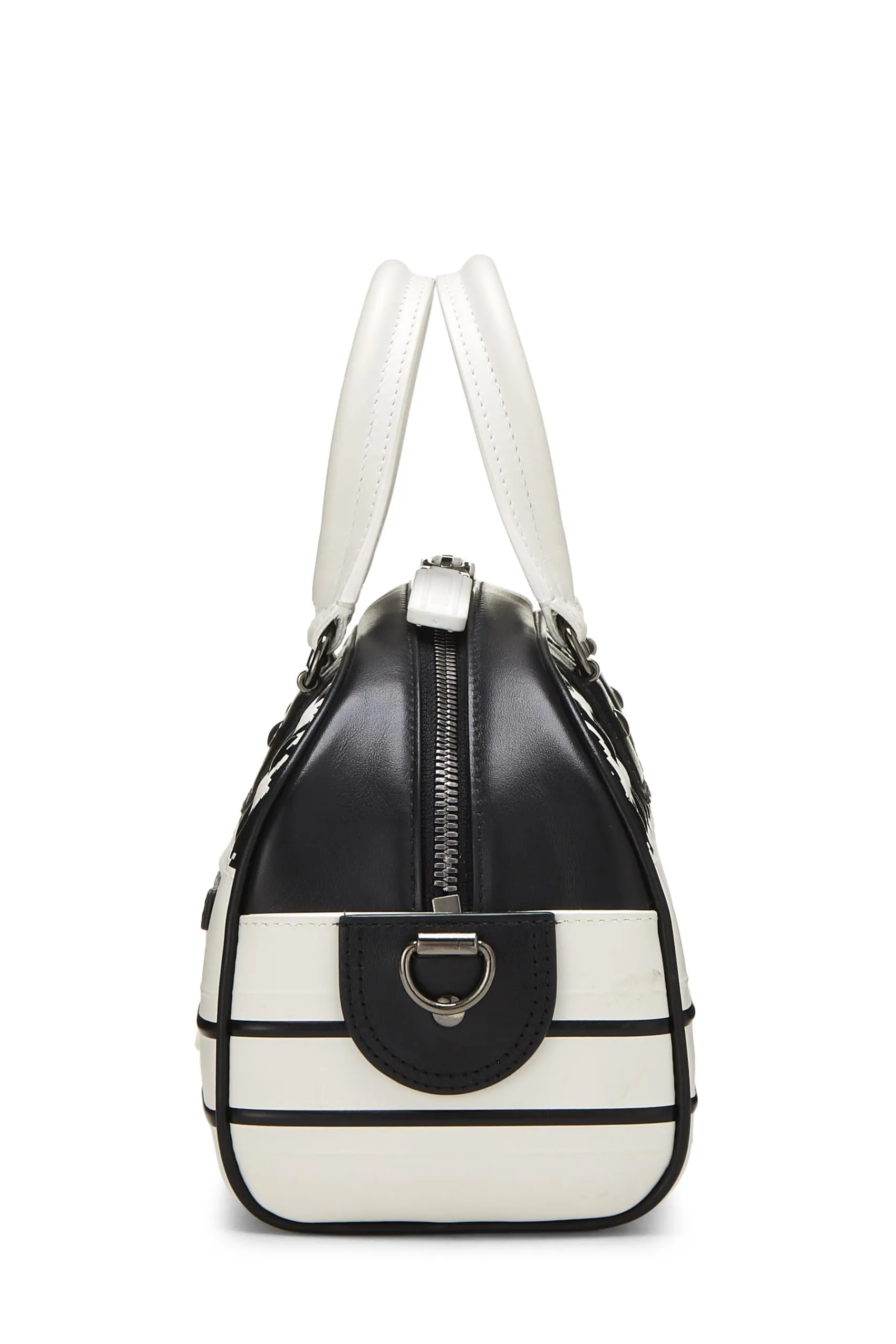 Dior,  White & Black Leather Vibe Bowling Bag Small, White