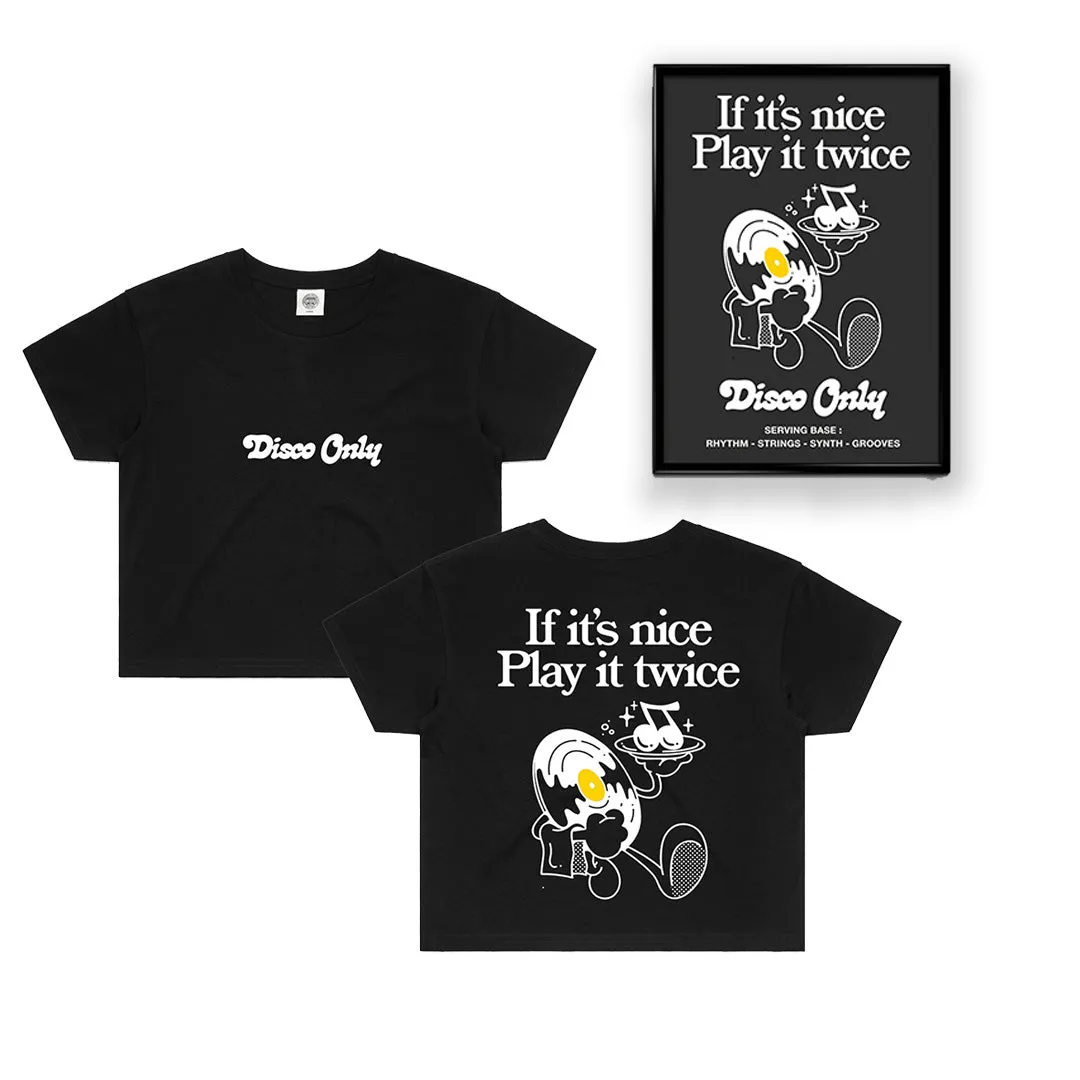 DISCO ONLY WMNS 'Play It Twice V2' Cropped Tee & Print Bundle - Black