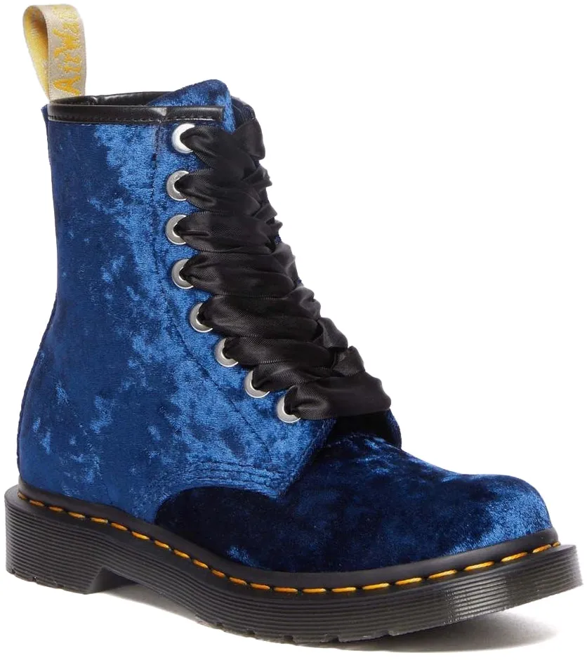 Dr. Martens Womens Vegan 1460 Deep Blue Crushed Velvet