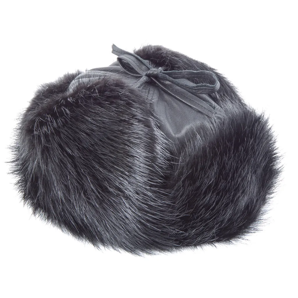 Dyed Black Beaver Aviator Hat