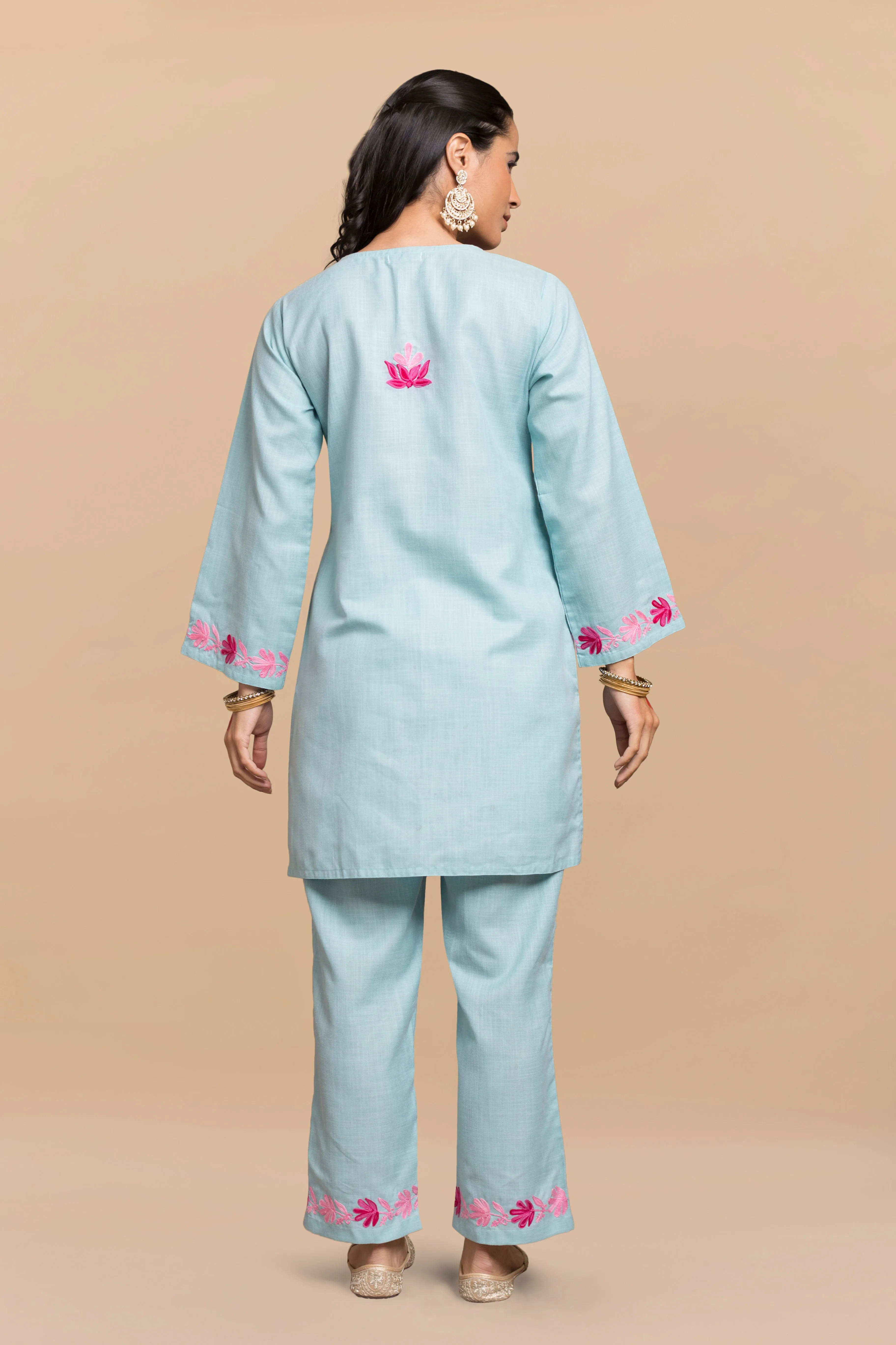 Falak Kashmiri Kurta Set  - Turquoise Blue