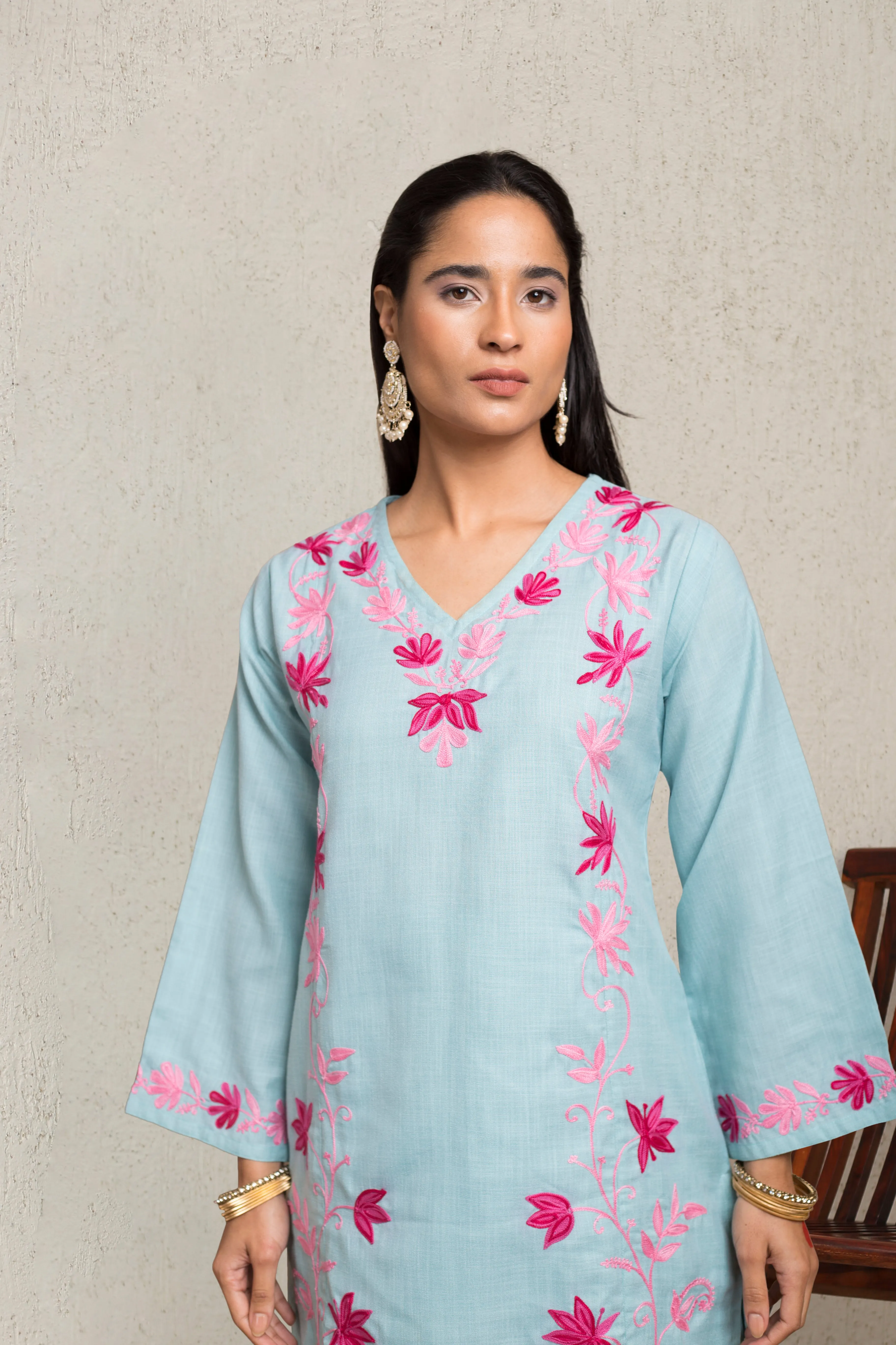 Falak Kashmiri Kurta Set  - Turquoise Blue