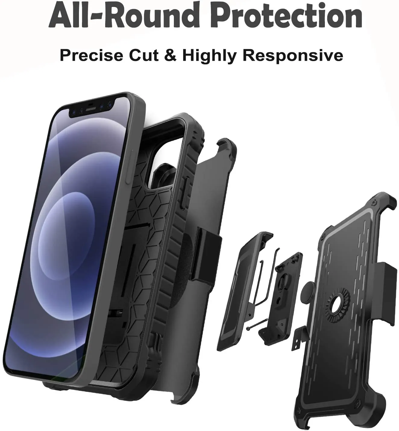 FITO Holster Belt Clip iPhone 12 Pro Max Case 6.7 inch, Full Body Protection Case