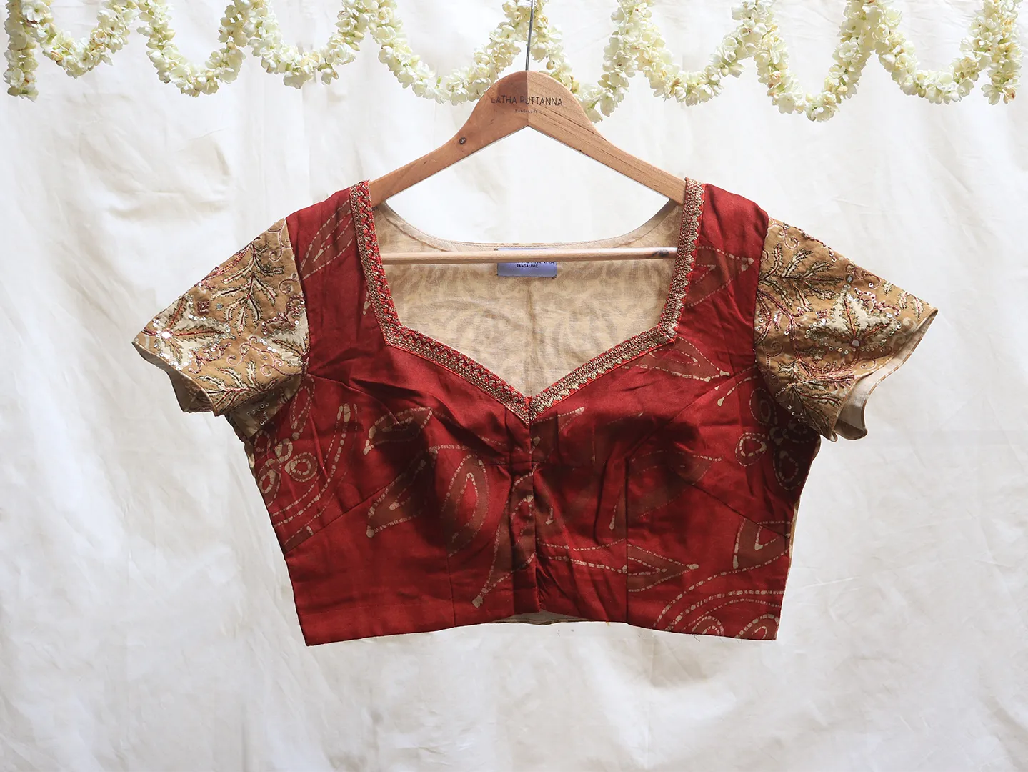 Garnet red and dijon yellow, Batik blouse