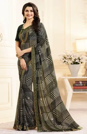 Ideal Black Colored Casual Wear Printed Georgette Saree