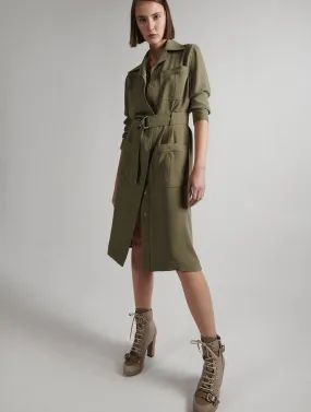 Khaki flowing crepe dress-coat