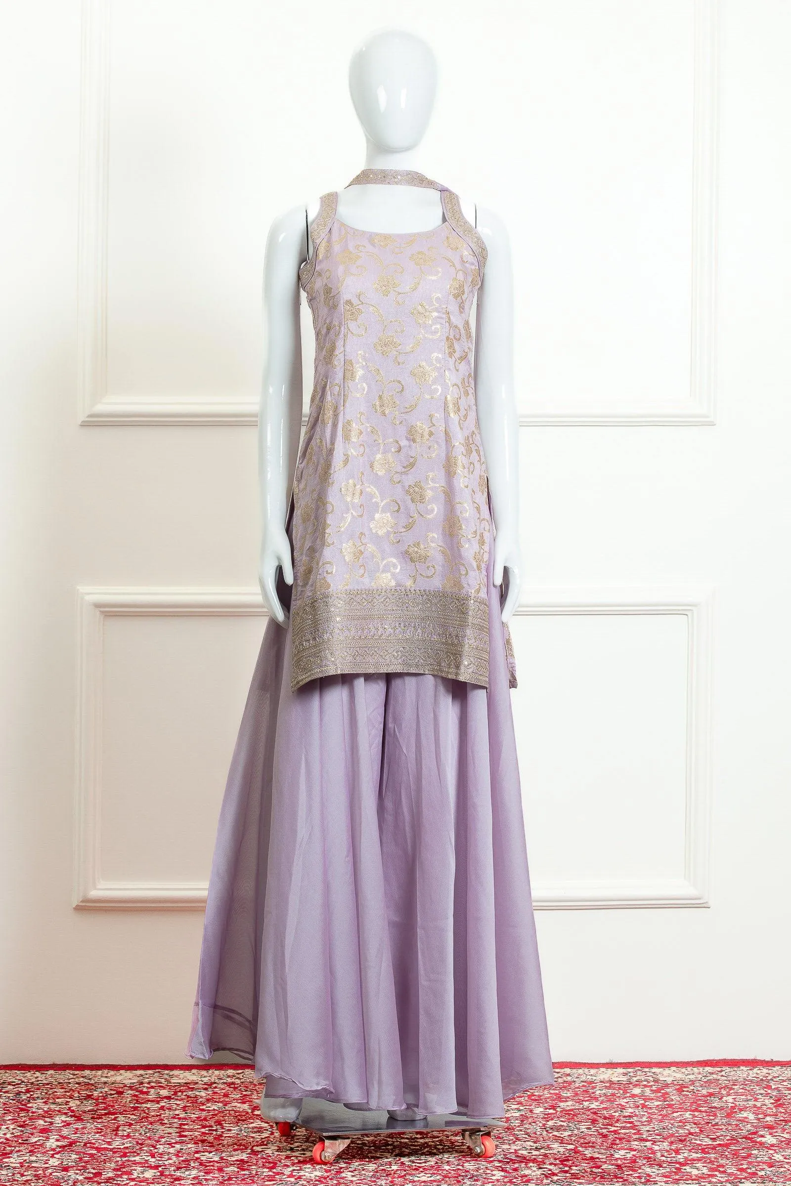 Lavender Banaras, Zari and Sequins work Palazzo Suit Set