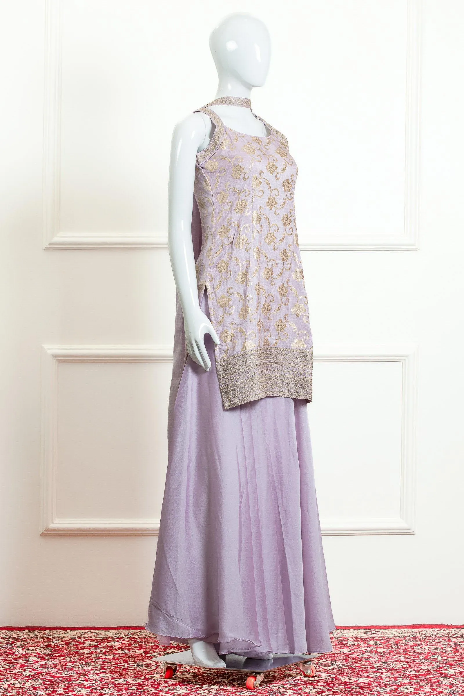 Lavender Banaras, Zari and Sequins work Palazzo Suit Set