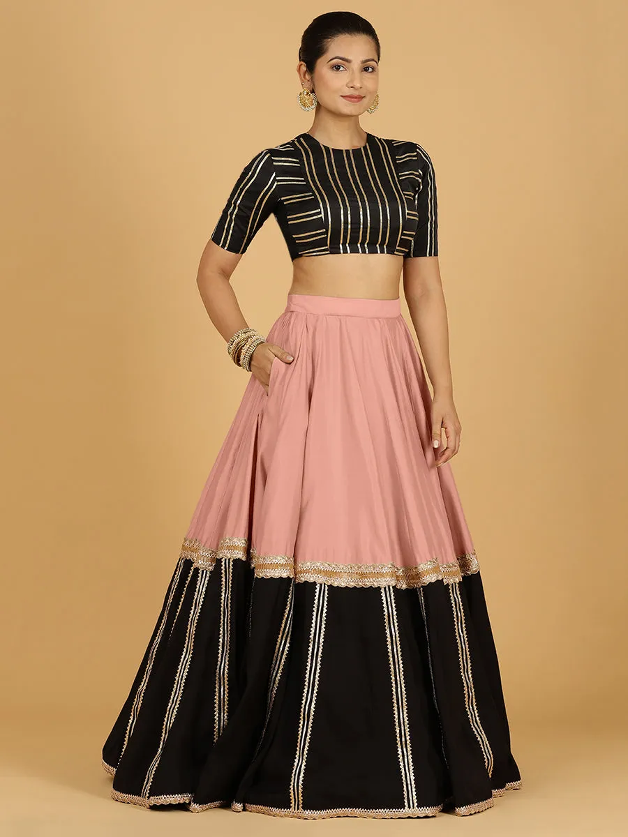 Mastani x Tyohaar | Sea Pink Panelled Lehenga Skirt