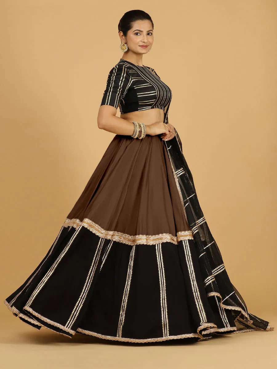 Mastani x Tyohaar | Walnut Brown Panelled Lehenga Skirt