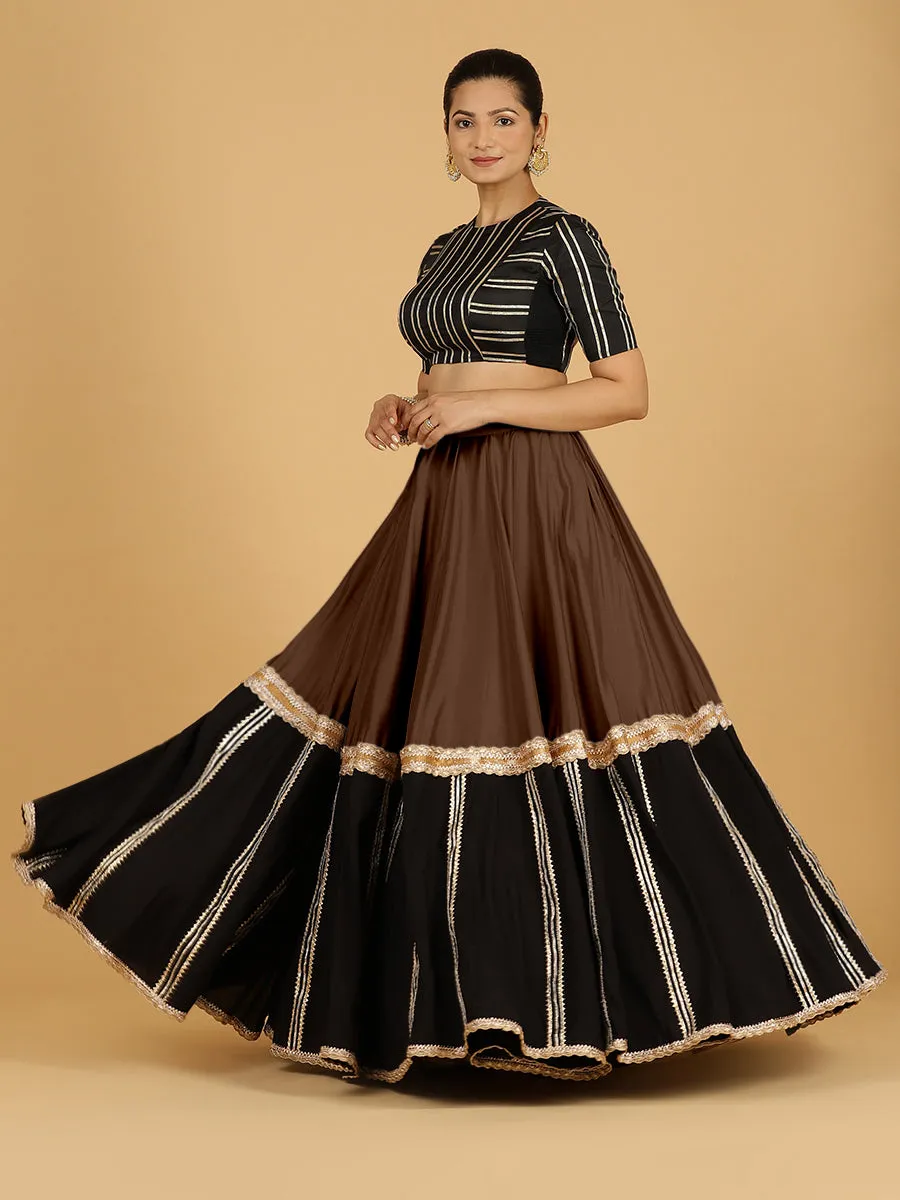 Mastani x Tyohaar | Walnut Brown Panelled Lehenga Skirt