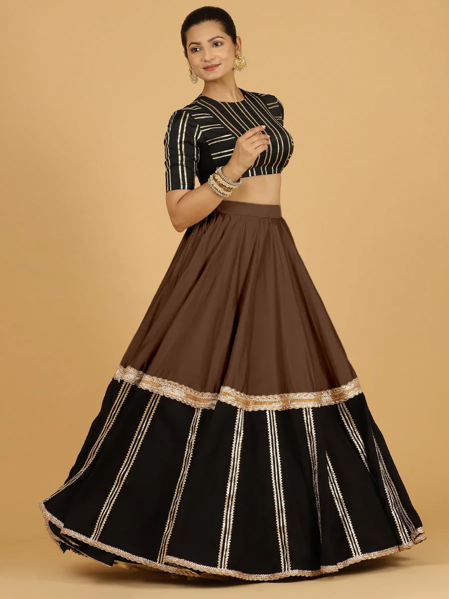 Mastani x Tyohaar | Walnut Brown Panelled Lehenga Skirt