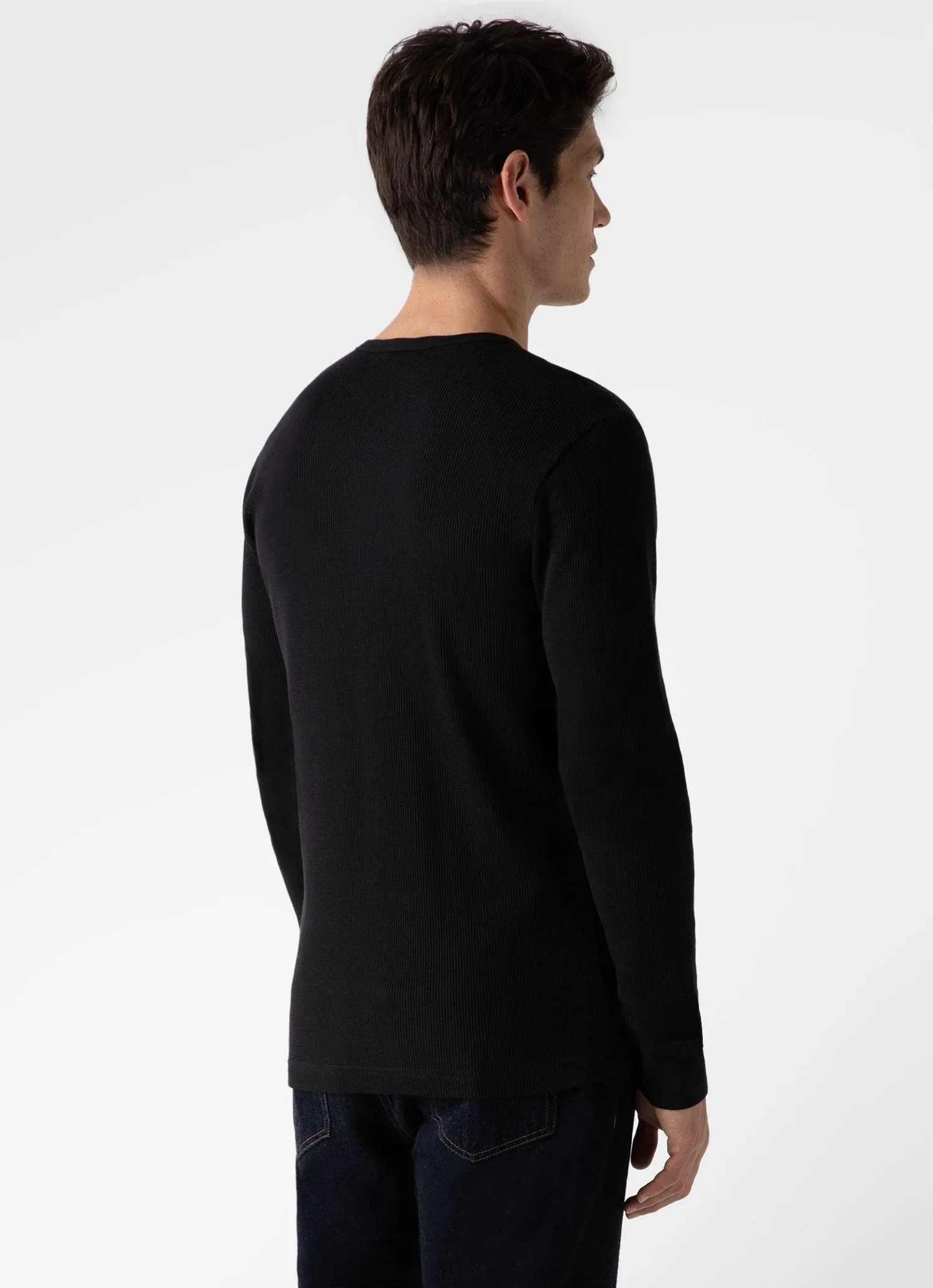 Men's Long Sleeve Waffle T-shirt in Black