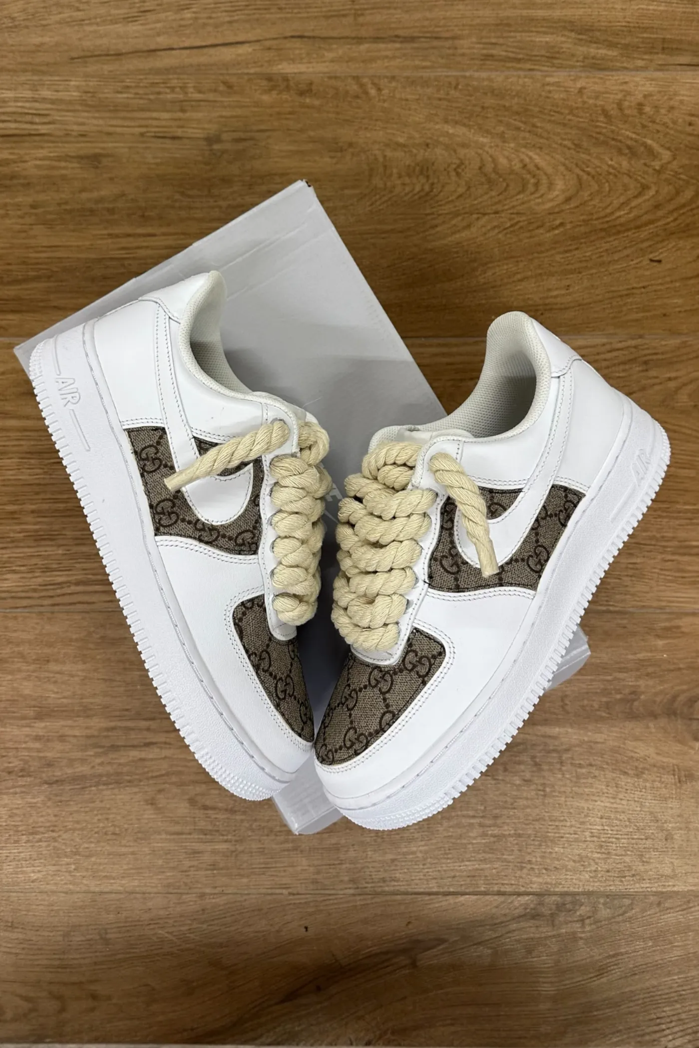 NIKE AIR FORCE 1 ROPE LACES BEIGE CUSTOM GG