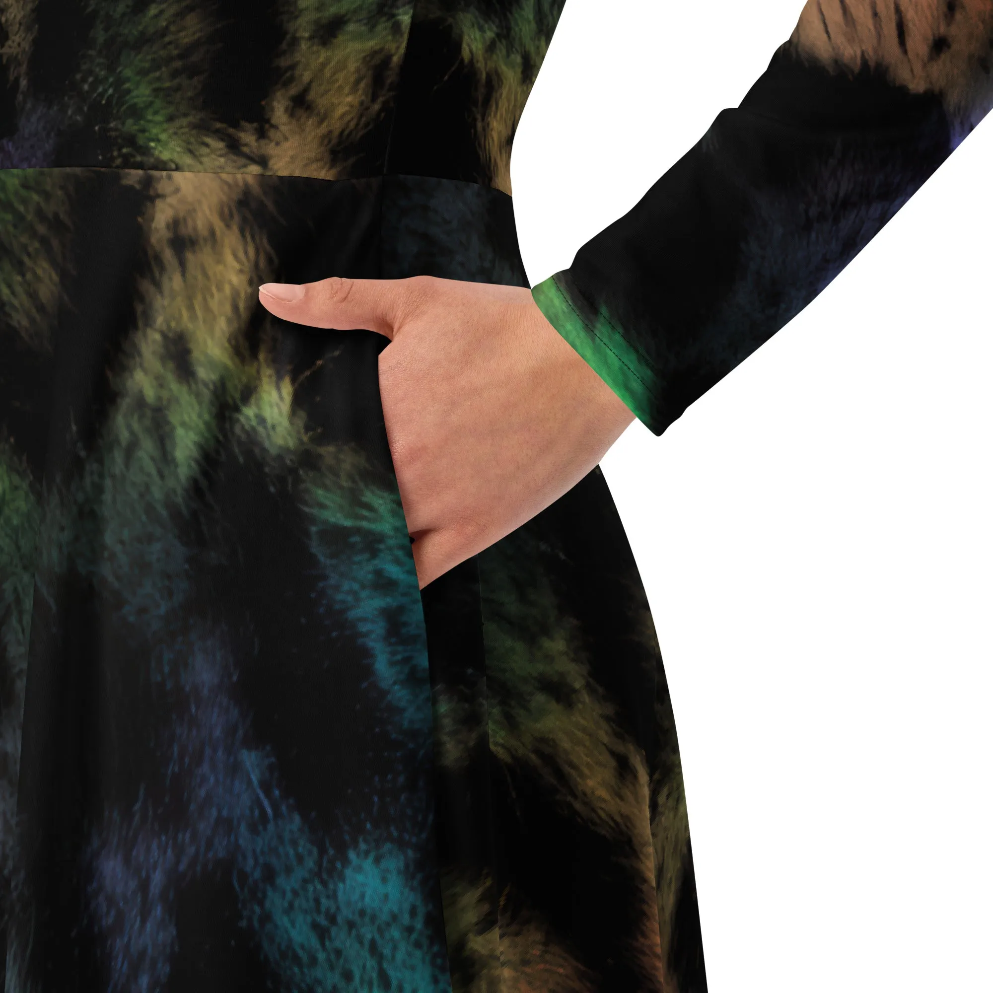 Rainbow Jaguar All-over print long sleeve midi dress