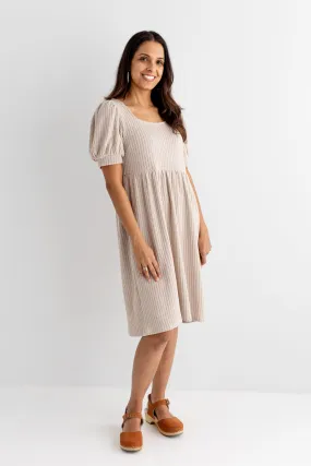 'Sparrow' Puff Sleeve Textured Knit Midi Dress in Beige