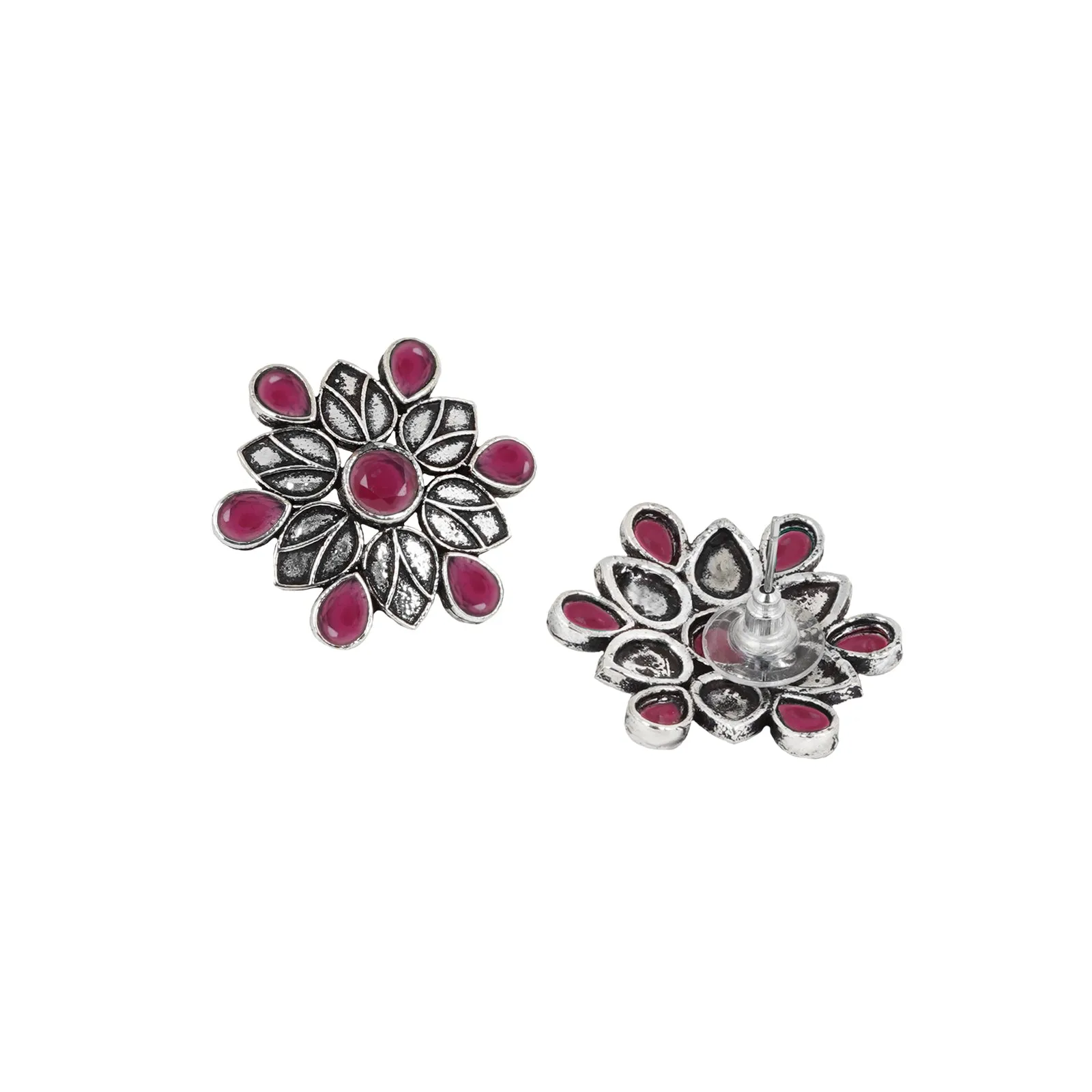 Teejh Aashini Pink Stone Silver Oxidised Earring