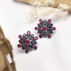 Teejh Aashini Pink Stone Silver Oxidised Earring