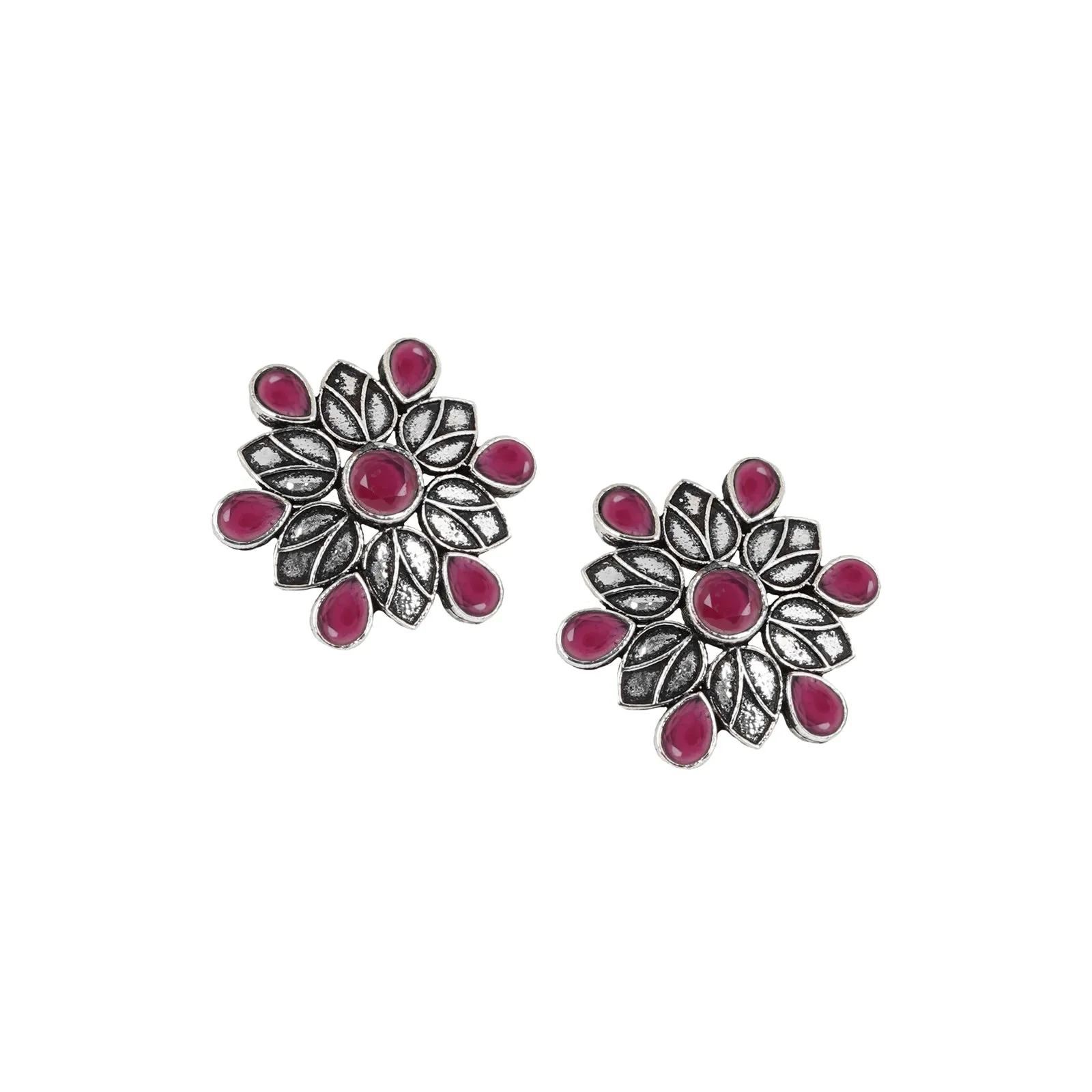 Teejh Aashini Pink Stone Silver Oxidised Earring