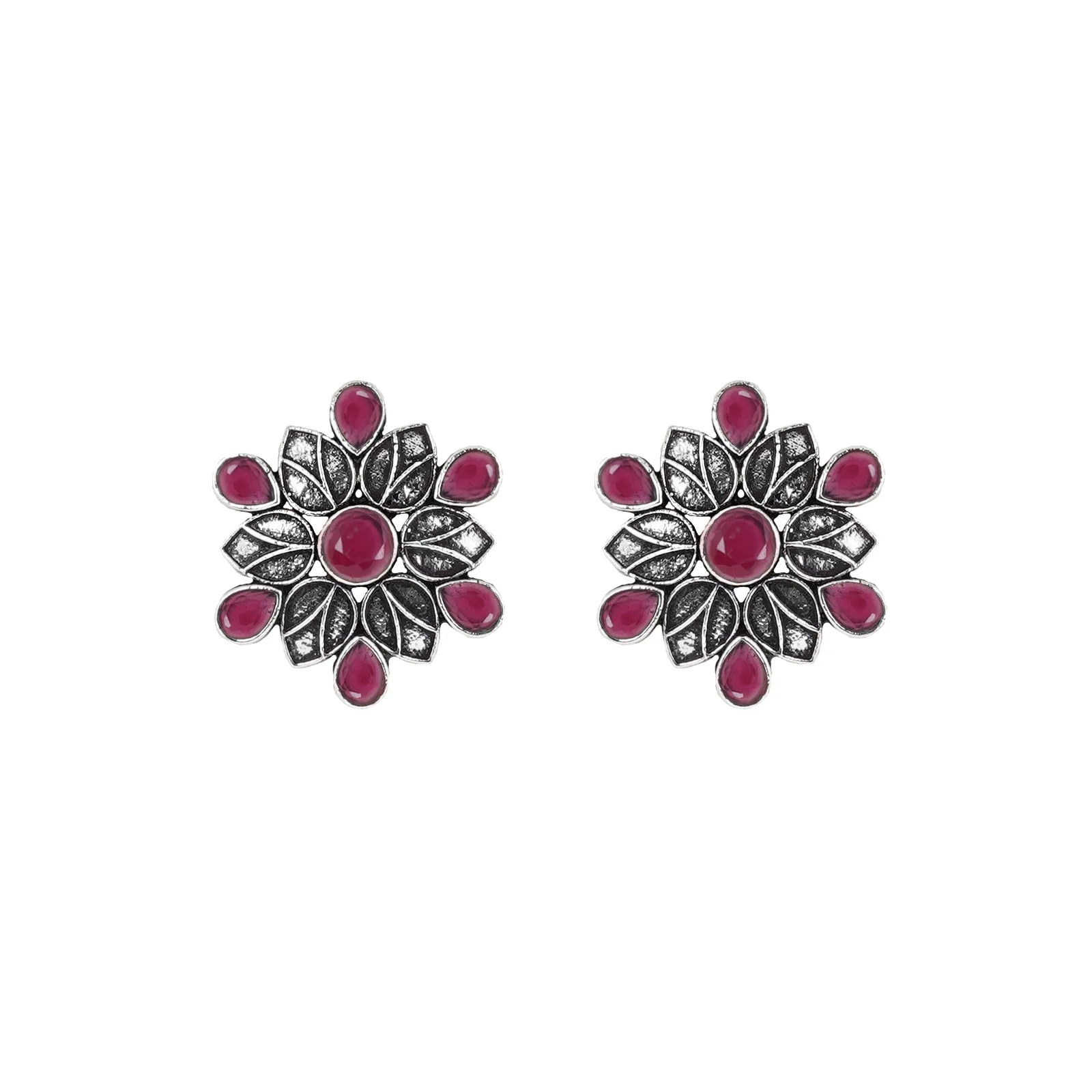 Teejh Aashini Pink Stone Silver Oxidised Earring