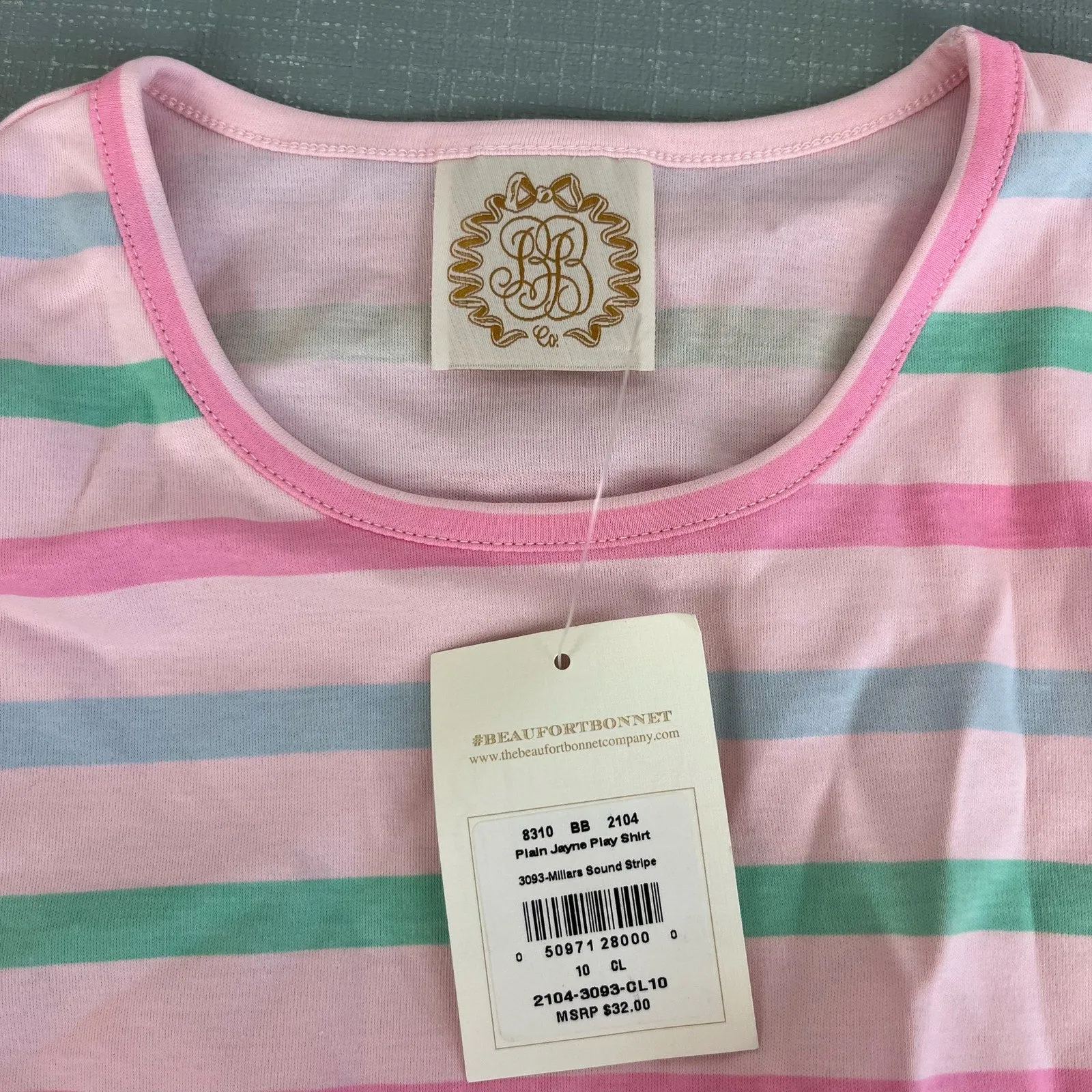 The Beaufort Bonnet Company Plain Jayne Play Shirt Millars Sound Stripe 10 NWT