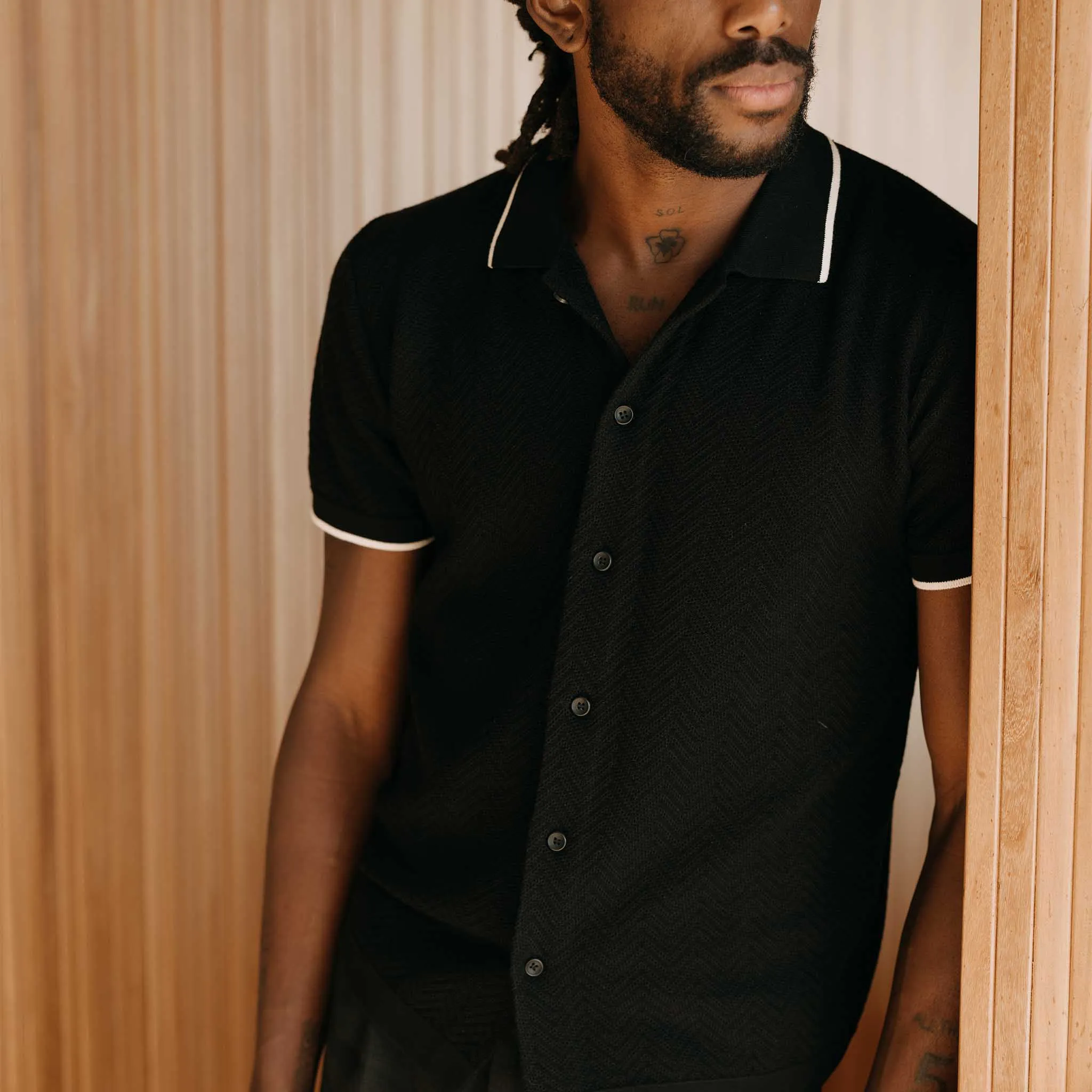 The Button Down Polo in Coal Herringbone