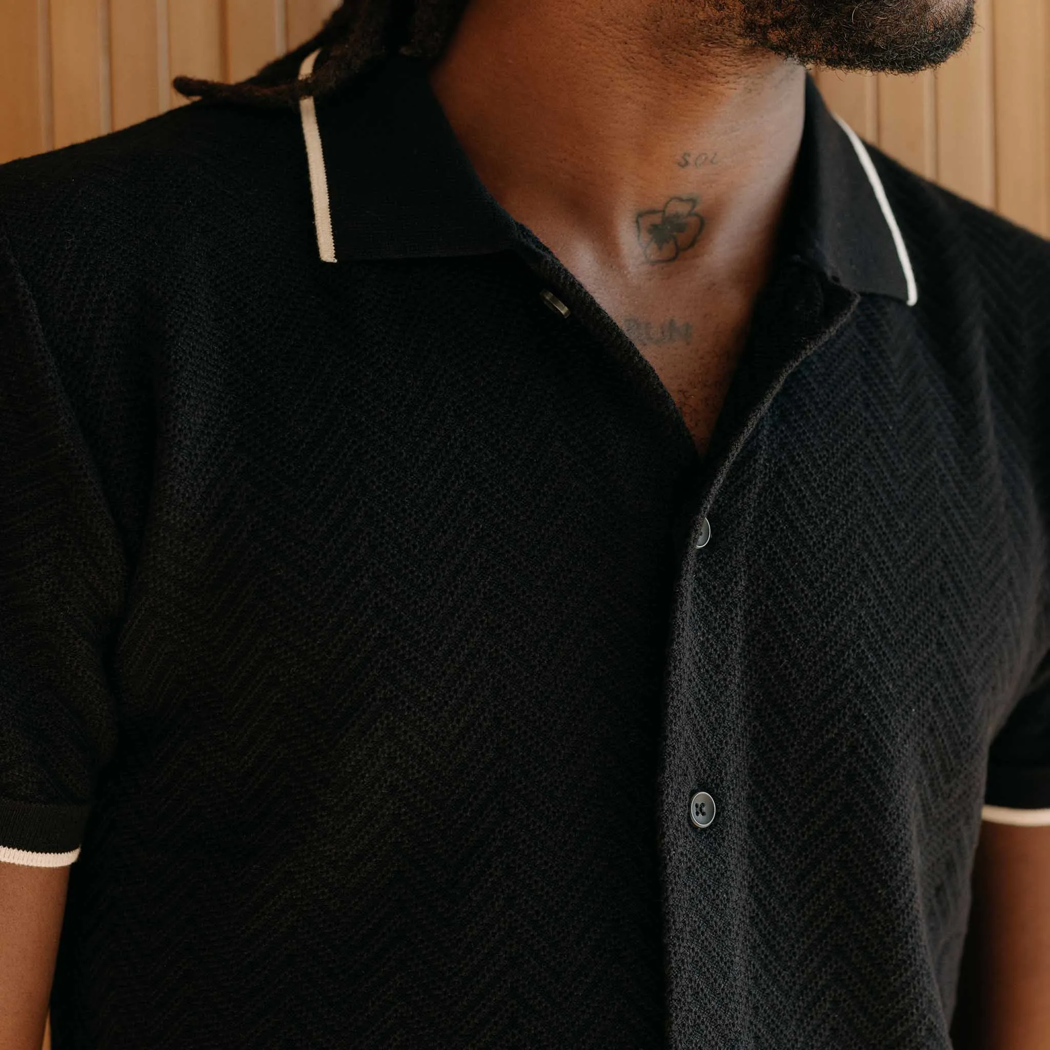 The Button Down Polo in Coal Herringbone