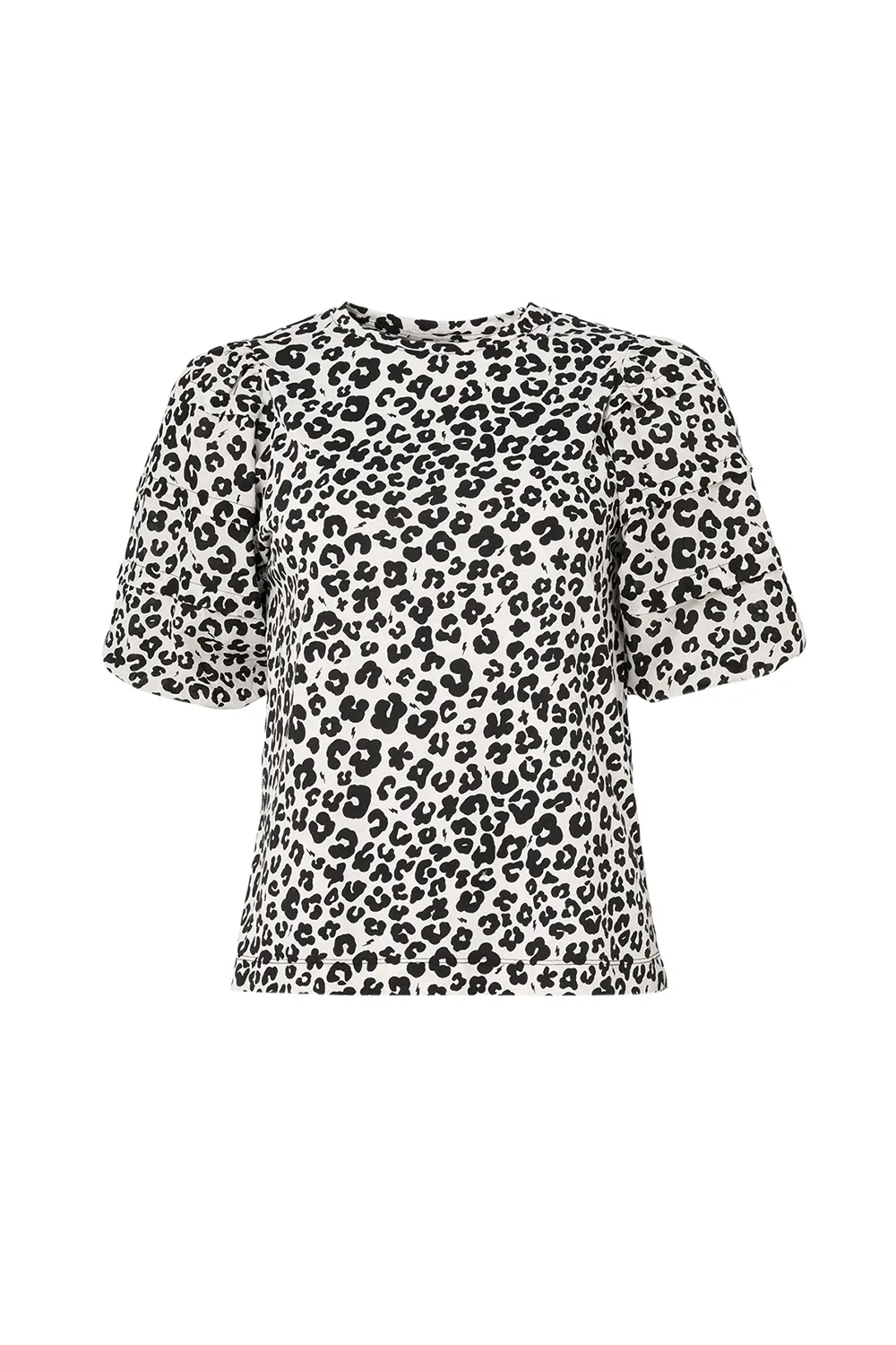 White with Black Floral Leopard Pintuck Sleeve T-Shirt