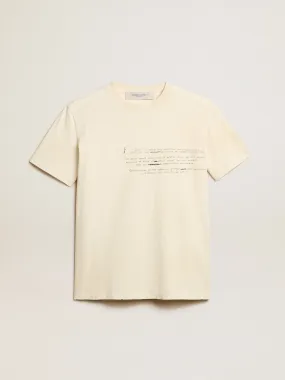 Women’s cotton T-shirt in aged white with embroidered lettering