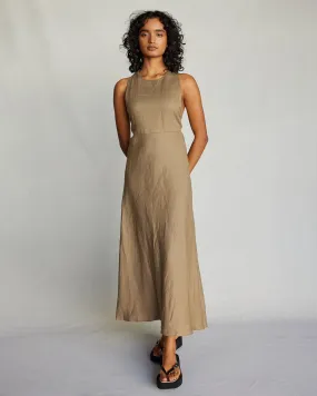 Zaina Linen Halter Maxi Dress - Khaki